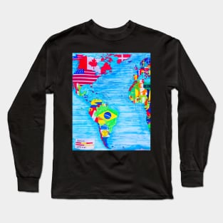 Map of the World with Flags Long Sleeve T-Shirt